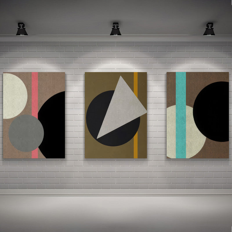LuxuryStroke's Boho Style Painting, Geometric Canvas Paintingand Boho Art On Canvas - Boho Geometric Harmony: Set Of 3 Aesthetic Paintings