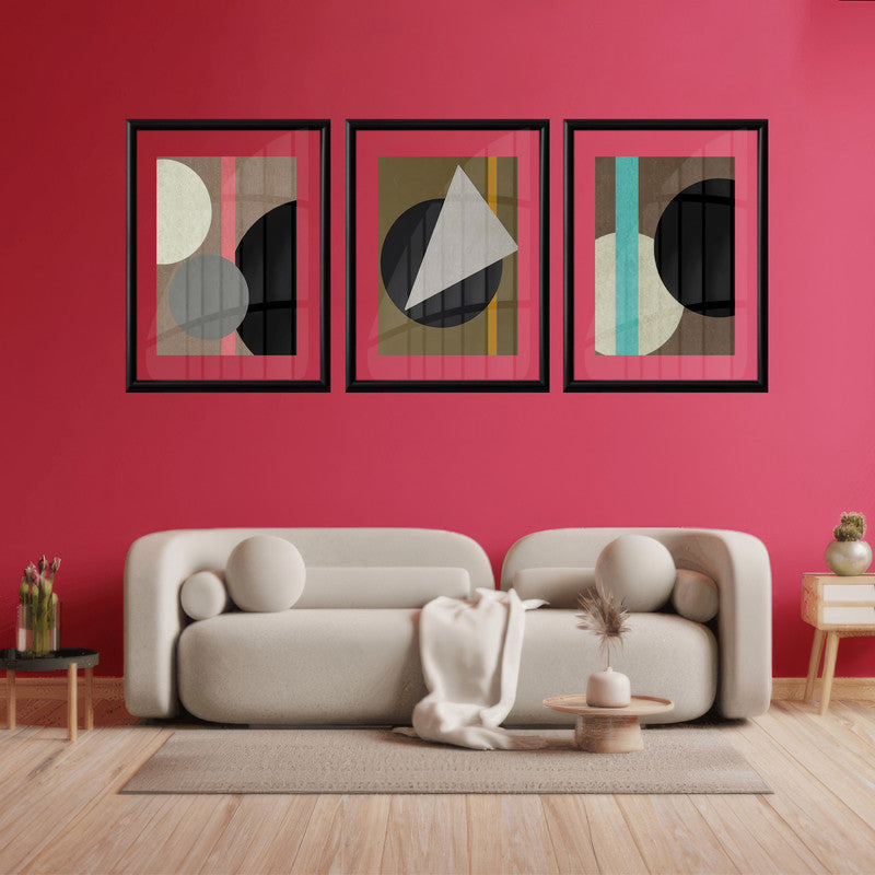 LuxuryStroke's Boho Style Painting, Geometric Canvas Paintingand Boho Art On Canvas - Boho Geometric Harmony: Set Of 3 Aesthetic Paintings