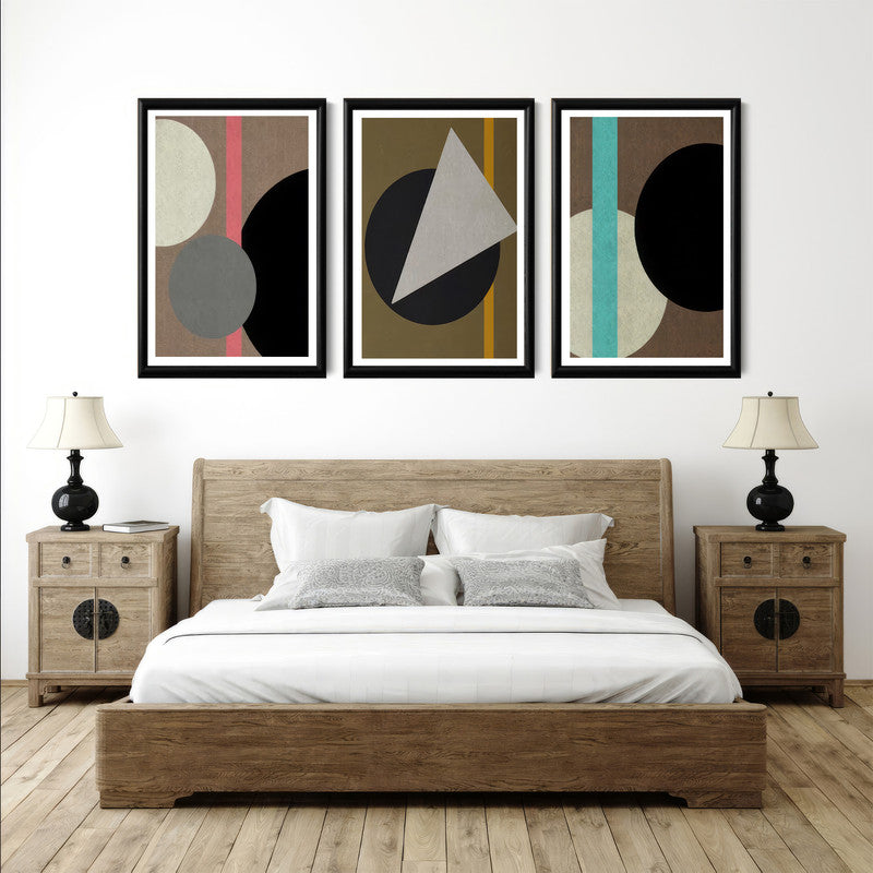 LuxuryStroke's Boho Style Painting, Geometric Canvas Paintingand Boho Art On Canvas - Boho Geometric Harmony: Set Of 3 Aesthetic Paintings