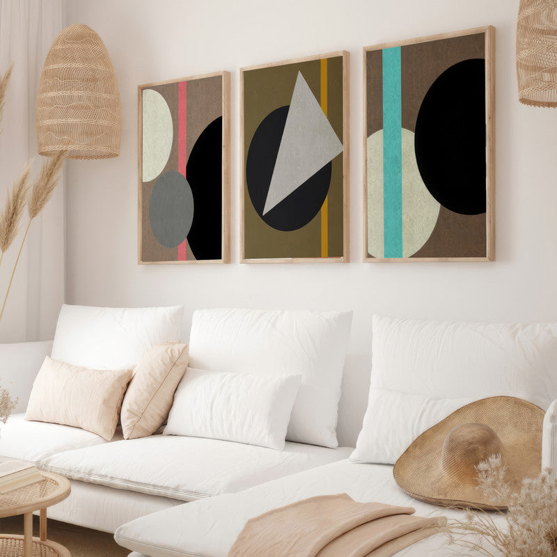 LuxuryStroke's Boho Style Painting, Geometric Canvas Paintingand Boho Art On Canvas - Boho Geometric Harmony: Set Of 3 Aesthetic Paintings