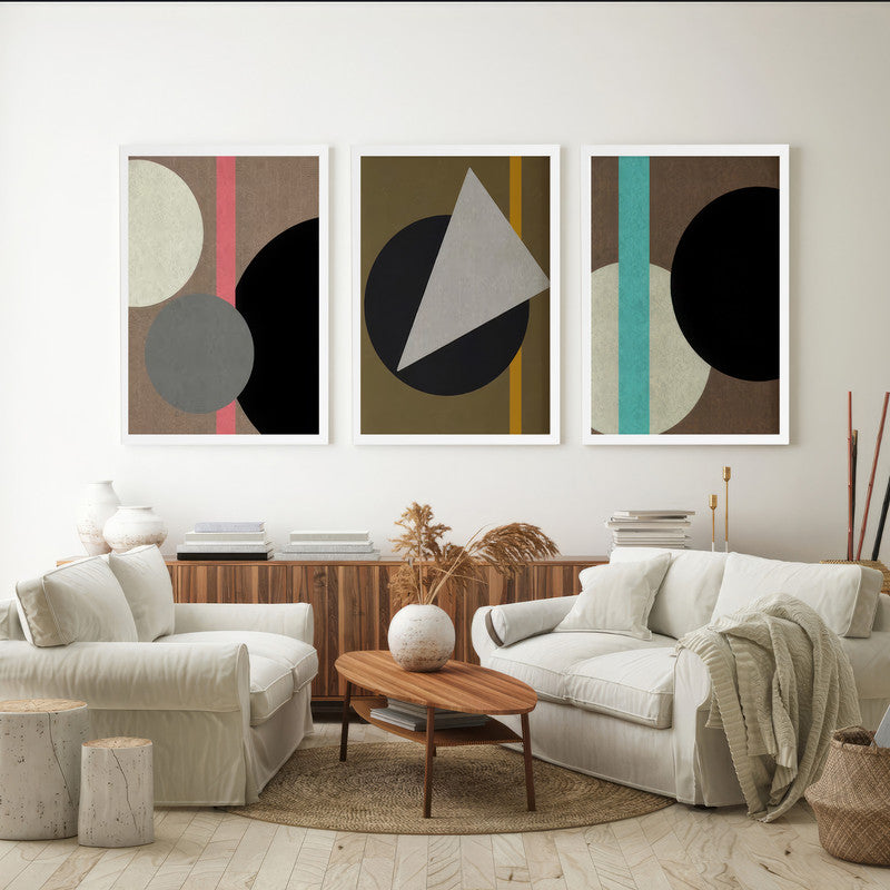 LuxuryStroke's Boho Style Painting, Geometric Canvas Paintingand Boho Art On Canvas - Boho Geometric Harmony: Set Of 3 Aesthetic Paintings
