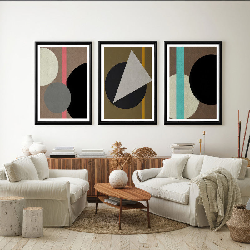 LuxuryStroke's Boho Style Painting, Geometric Canvas Paintingand Boho Art On Canvas - Boho Geometric Harmony: Set Of 3 Aesthetic Paintings