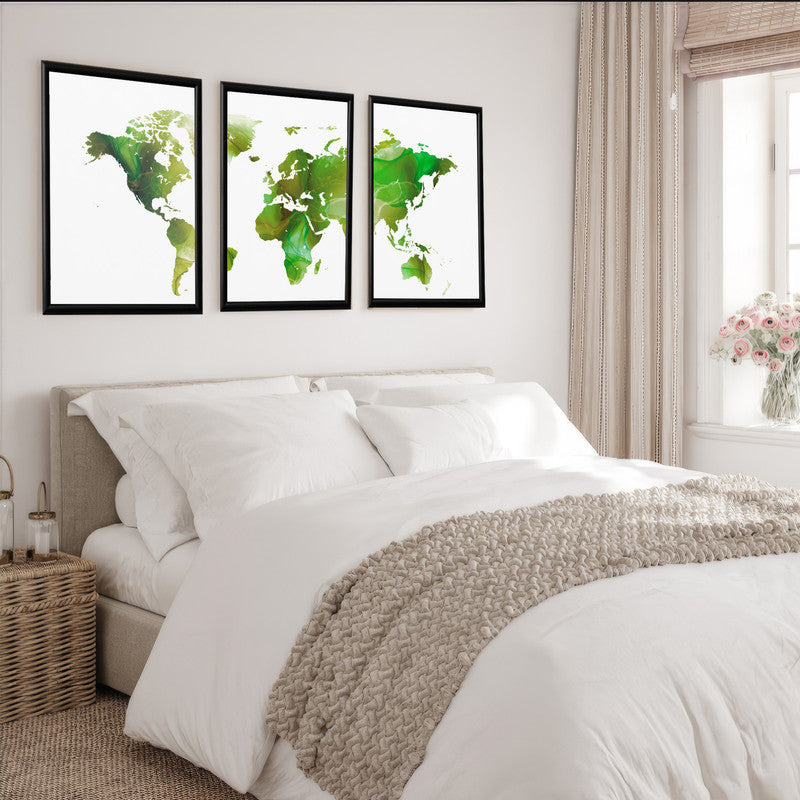 LuxuryStroke's Worldmap Landscape Art, Acrylic Landscape Paintingand Beautiful Landscape Art - Aesthetic World Map: Set Of 3 Paintings
