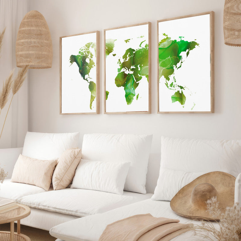LuxuryStroke's Worldmap Landscape Art, Acrylic Landscape Paintingand Beautiful Landscape Art - Aesthetic World Map: Set Of 3 Paintings