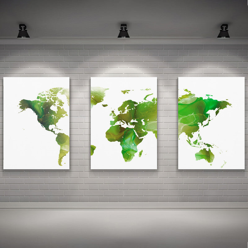 LuxuryStroke's Worldmap Landscape Art, Acrylic Landscape Paintingand Beautiful Landscape Art - Aesthetic World Map: Set Of 3 Paintings