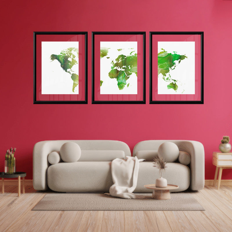 LuxuryStroke's Worldmap Landscape Art, Acrylic Landscape Paintingand Beautiful Landscape Art - Aesthetic World Map: Set Of 3 Paintings