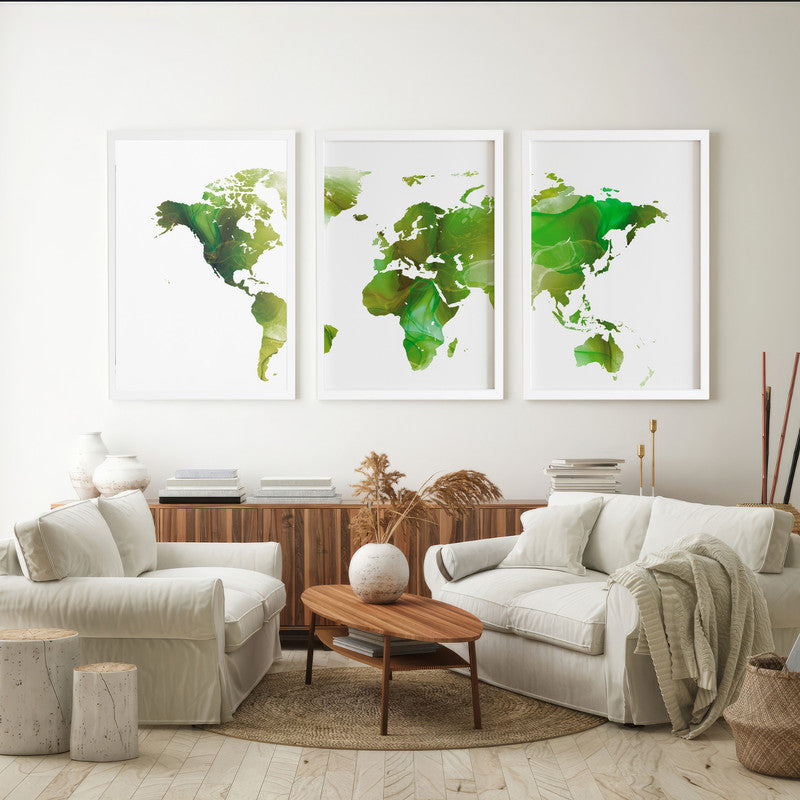 LuxuryStroke's Worldmap Landscape Art, Acrylic Landscape Paintingand Beautiful Landscape Art - Aesthetic World Map: Set Of 3 Paintings