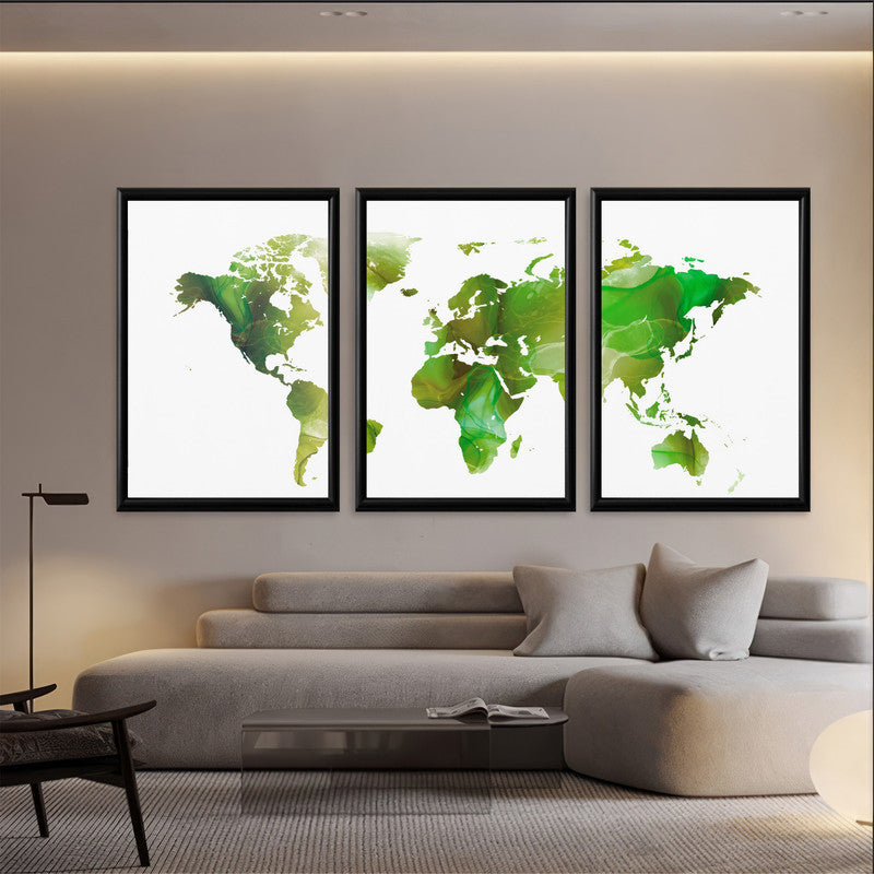 LuxuryStroke's Worldmap Landscape Art, Acrylic Landscape Paintingand Beautiful Landscape Art - Aesthetic World Map: Set Of 3 Paintings