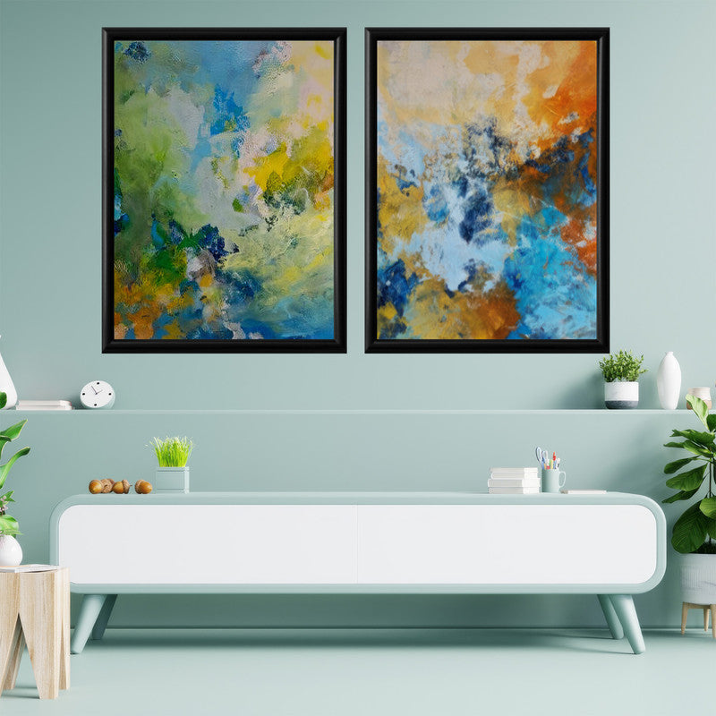 LuxuryStroke's Acrylic Abstract Flower Painting, Abstract Floral Acrylic Paintingand Contemporary Abstract Art - Abstract Colour Fusion: Set Of 2 Paintings