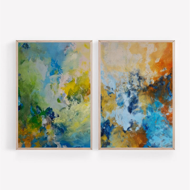 LuxuryStroke's Acrylic Abstract Flower Painting, Abstract Floral Acrylic Paintingand Contemporary Abstract Art - Abstract Colour Fusion: Set Of 2 Paintings