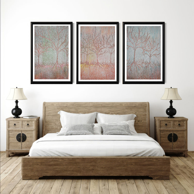 LuxuryStroke's Minimalistic Beautiful Floral Painting, Beautiful Flower Paintingand Floral Painting Acrylic - Botanical Art - Set Of 3 Crayon Style Tree Paintings