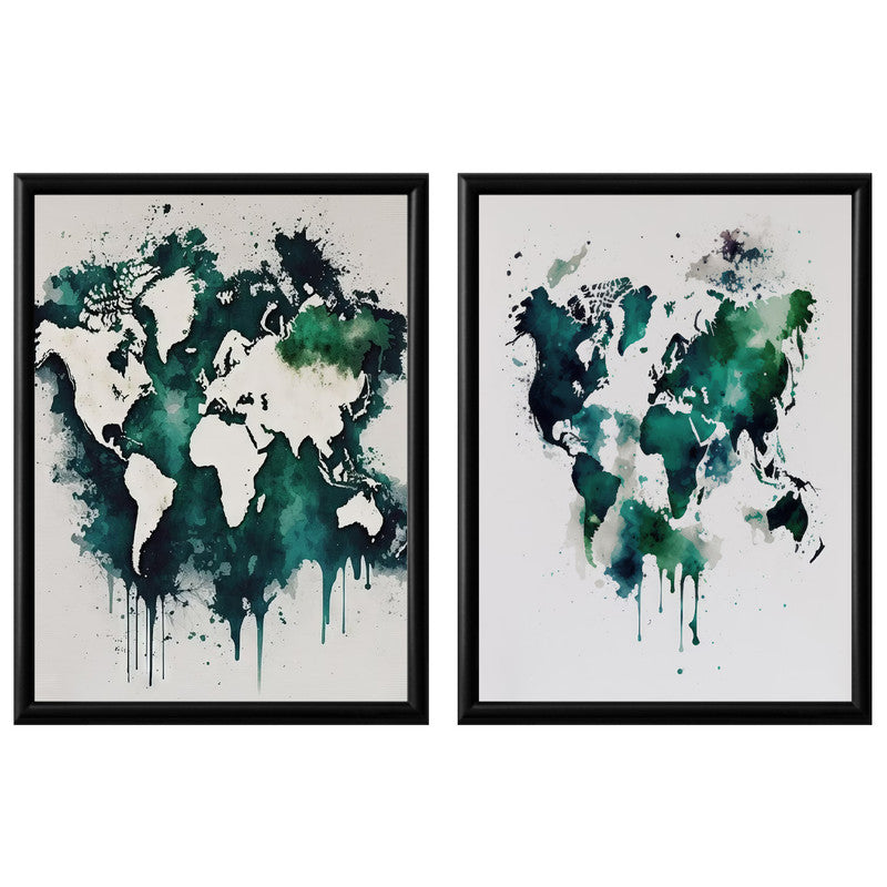 LuxuryStroke's Acrylic Landscape Painting Abstract, Abstract Acrylic Painting Landscapeand Abstract Acrylic Portrait - Watercolour World Map: Set of 2 Paintings