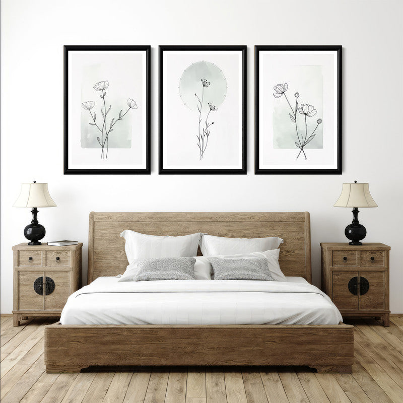 LuxuryStroke's Beautiful Flower Painting, Minimalistic Beautiful Floral Paintingand Floral Painting Acrylic - Botanical Art - Set Of 3 Floral Masterpieces
