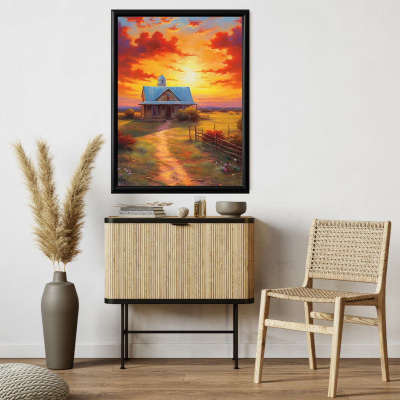 LuxuryStroke's Sunset Landscape Art, Acrylic Scenery Paintingand Landscape Painting Artwork - Sunset Serenity: Contemporary Landscape Wall Art