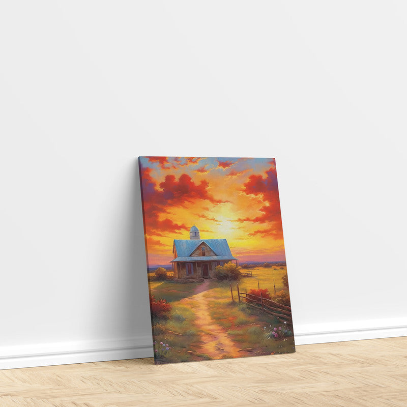 LuxuryStroke's Sunset Landscape Art, Acrylic Scenery Paintingand Landscape Painting Artwork - Sunset Serenity: Contemporary Landscape Wall Art