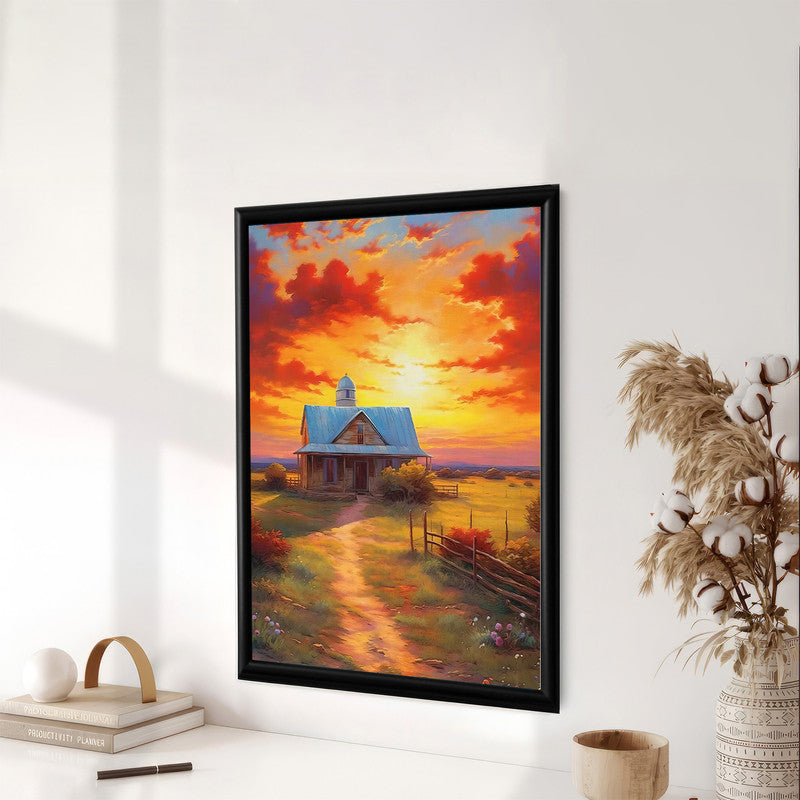 LuxuryStroke's Sunset Landscape Art, Acrylic Scenery Paintingand Landscape Painting Artwork - Sunset Serenity: Contemporary Landscape Wall Art