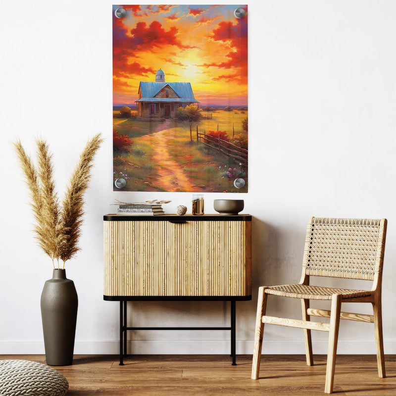 LuxuryStroke's Sunset Landscape Art, Acrylic Scenery Paintingand Landscape Painting Artwork - Sunset Serenity: Contemporary Landscape Wall Art
