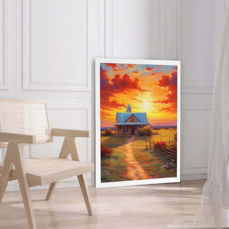 LuxuryStroke's Sunset Landscape Art, Acrylic Scenery Paintingand Landscape Painting Artwork - Sunset Serenity: Contemporary Landscape Wall Art