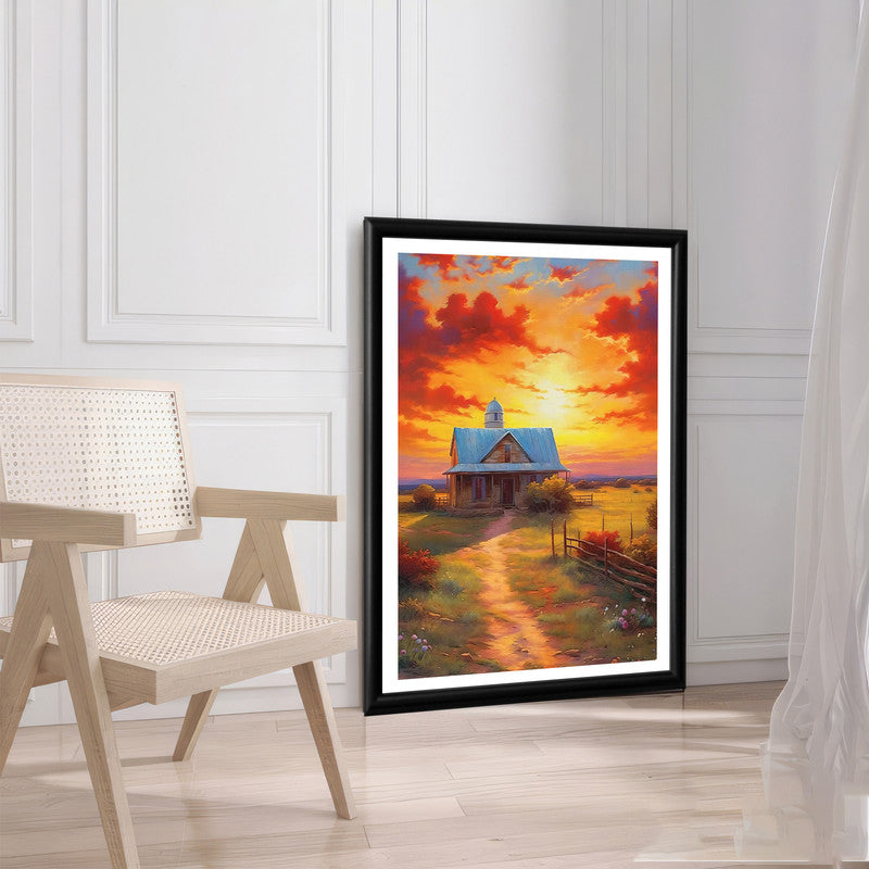 LuxuryStroke's Sunset Landscape Art, Acrylic Scenery Paintingand Landscape Painting Artwork - Sunset Serenity: Contemporary Landscape Wall Art