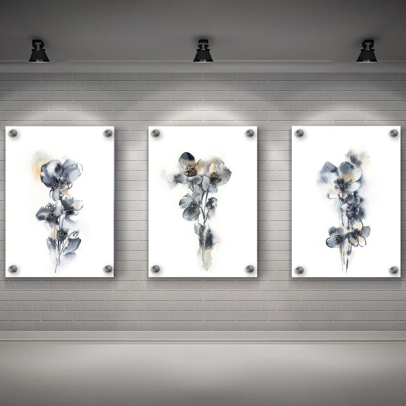 LuxuryStroke's Abstract Floral Painting, Acrylic Floral Paintingand Abstract Flower Paintings - Floral Art: Set Of 3 Minimalistic Floral Art Paintings