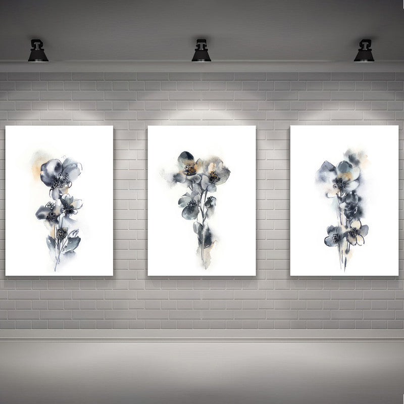 LuxuryStroke's Abstract Floral Painting, Acrylic Floral Paintingand Abstract Flower Paintings - Floral Art: Set Of 3 Minimalistic Floral Art Paintings