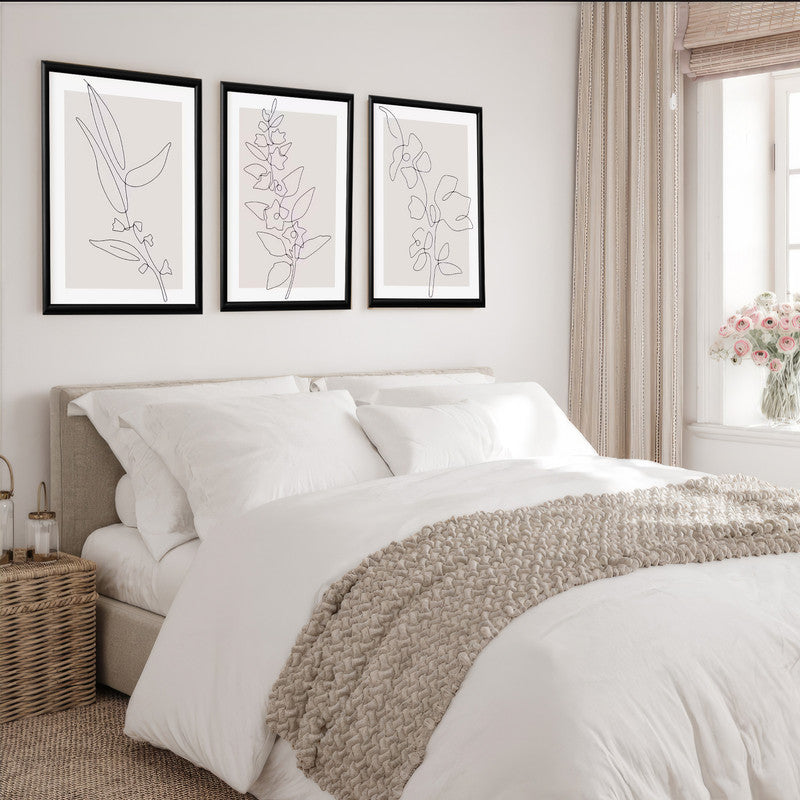 LuxuryStroke's Minimalistic Beautiful Floral Painting, Beautiful Flower Paintingand Floral Painting Acrylic - Botanical Art: Set Of 3 Minimalistic Lineart Floral Paintings