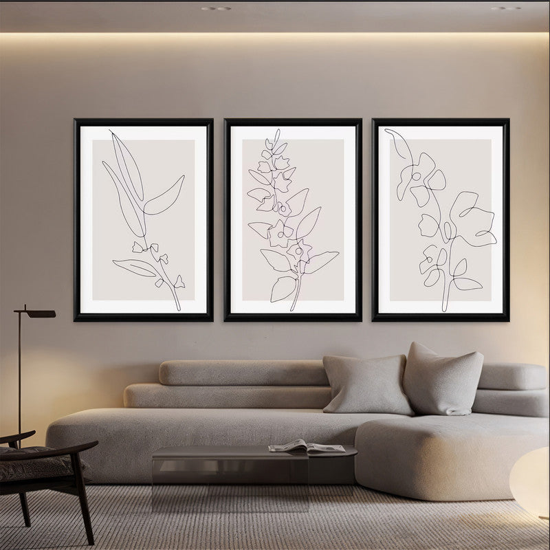 LuxuryStroke's Minimalistic Beautiful Floral Painting, Beautiful Flower Paintingand Floral Painting Acrylic - Botanical Art: Set Of 3 Minimalistic Lineart Floral Paintings