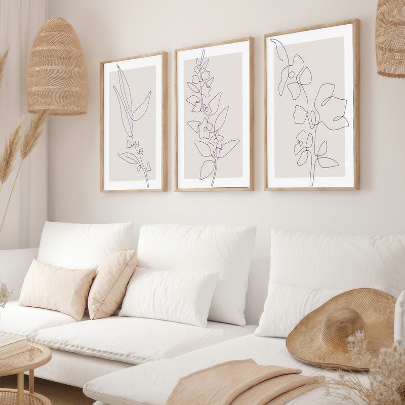 LuxuryStroke's Minimalistic Beautiful Floral Painting, Beautiful Flower Paintingand Floral Painting Acrylic - Botanical Art: Set Of 3 Minimalistic Lineart Floral Paintings