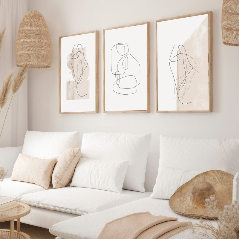 LuxuryStroke's Boho Lineart Painting, Boho Style Paintingand Geometric Wall Art Painting - Boho Art - Set Of 3 Japandi Lineart Paintings