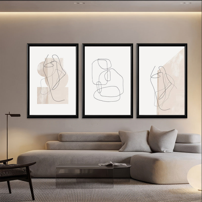 LuxuryStroke's Boho Lineart Painting, Boho Style Paintingand Geometric Wall Art Painting - Boho Art - Set Of 3 Japandi Lineart Paintings