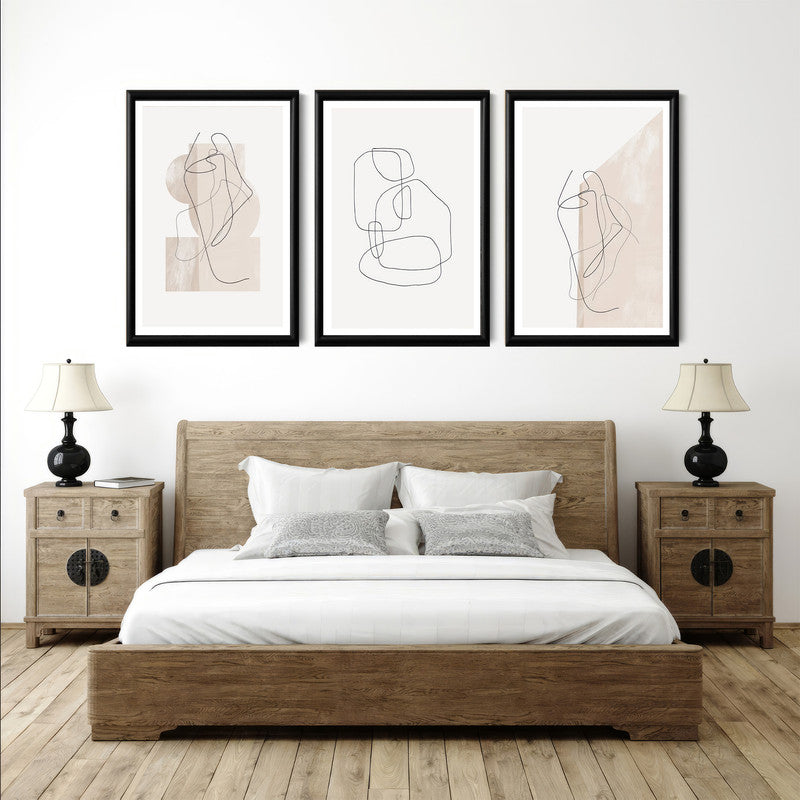 LuxuryStroke's Boho Lineart Painting, Boho Style Paintingand Geometric Wall Art Painting - Boho Art - Set Of 3 Japandi Lineart Paintings