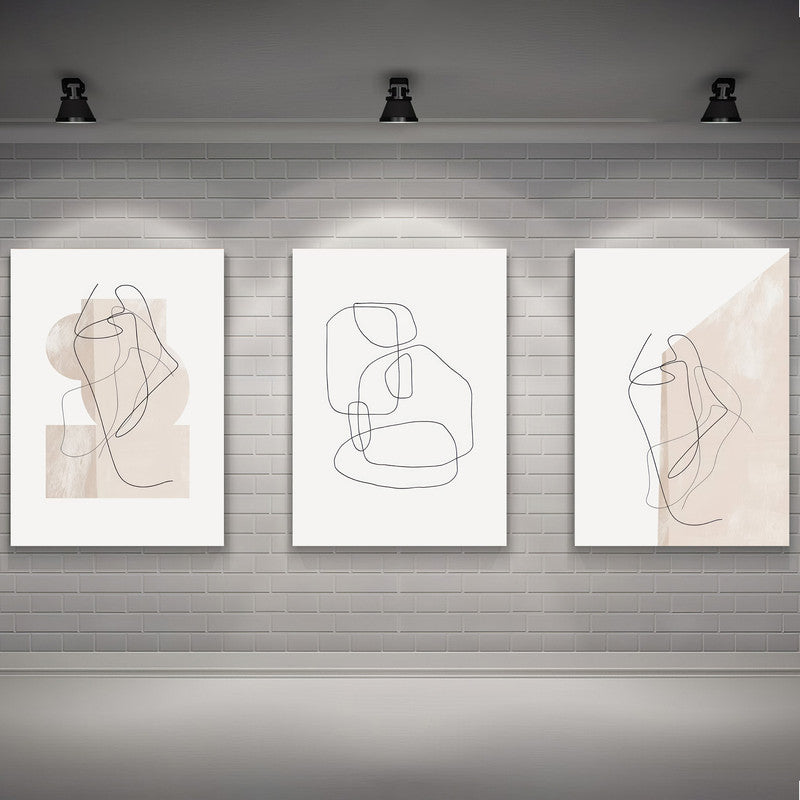 LuxuryStroke's Boho Lineart Painting, Boho Style Paintingand Geometric Wall Art Painting - Boho Art - Set Of 3 Japandi Lineart Paintings