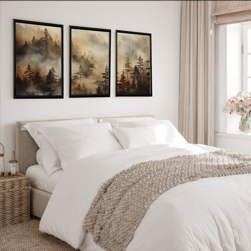 LuxuryStroke's Nature Painting Landscape, Beautiful Landscape Artand Landscape Painting Artwork - Landscape Art - Set Of 3 Captivating Dusk Forest Paintings