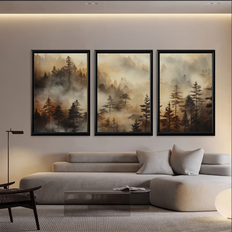 LuxuryStroke's Nature Painting Landscape, Beautiful Landscape Artand Landscape Painting Artwork - Landscape Art - Set Of 3 Captivating Dusk Forest Paintings