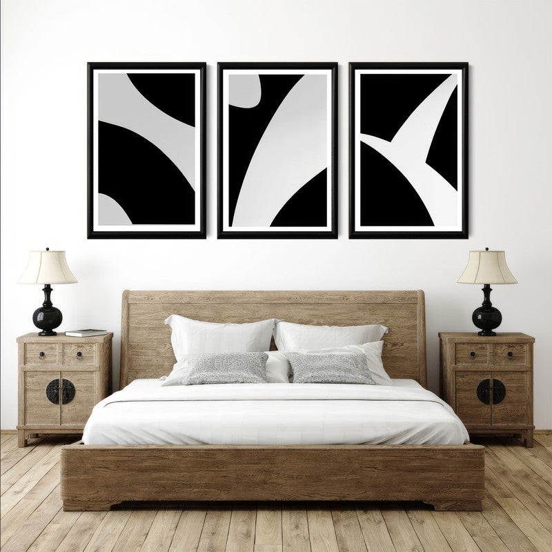 LuxuryStroke's Abstract Boho Art, Abstract Acrylic Artworkand Abstract Art - Abstract Art - Expression of Grey & White - Set Of 3 Paintings