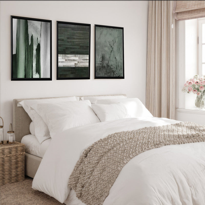 LuxuryStroke's Abstract Boho Art, Abstract Contemporary Paintingand Abstract Acrylic Artwork - Abstract Art - Set Of 3 Green & Grey Paintings