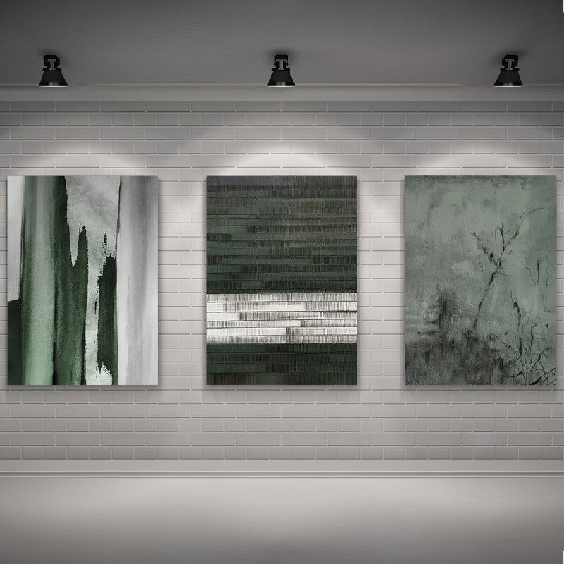 LuxuryStroke's Abstract Boho Art, Abstract Contemporary Paintingand Abstract Acrylic Artwork - Abstract Art - Set Of 3 Green & Grey Paintings
