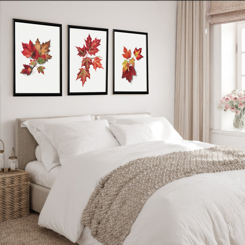 LuxuryStroke's Abstract Art With Flowers, Abstract Acrylic Flower Paintingand Beautiful Flower Painting - Botanical Art - Set Of 3 Red Blossom Paintings