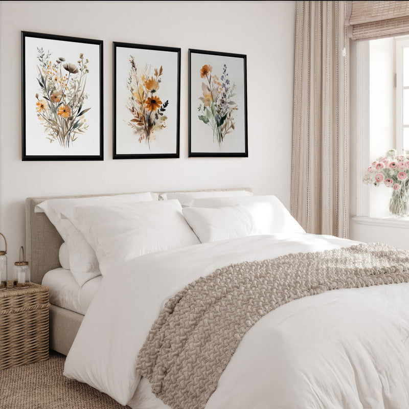 LuxuryStroke's Minimalistic Beautiful Floral Painting, Beautiful Flower Paintingand Floral Painting Acrylic - Botanical Art: Set Of 3 Floral Paintings
