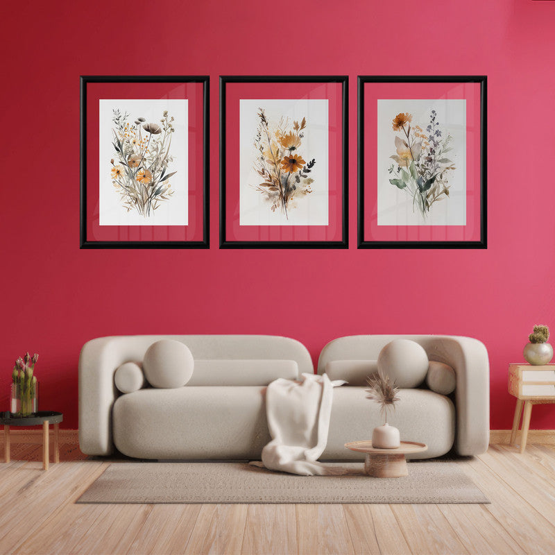 LuxuryStroke's Minimalistic Beautiful Floral Painting, Beautiful Flower Paintingand Floral Painting Acrylic - Botanical Art: Set Of 3 Floral Paintings