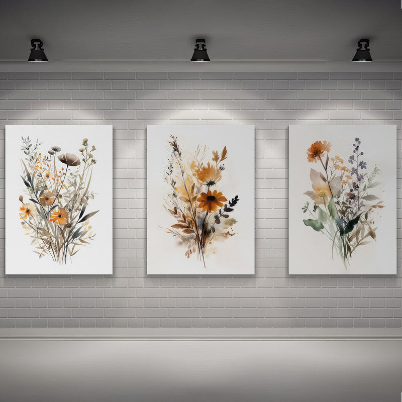 LuxuryStroke's Minimalistic Beautiful Floral Painting, Beautiful Flower Paintingand Floral Painting Acrylic - Botanical Art: Set Of 3 Floral Paintings