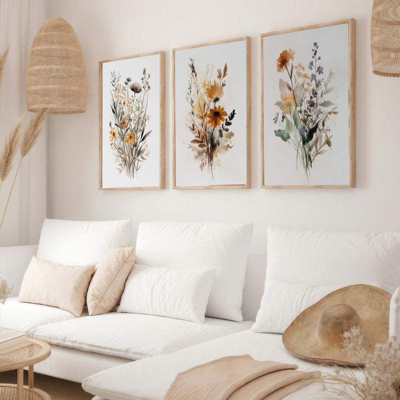 LuxuryStroke's Minimalistic Beautiful Floral Painting, Beautiful Flower Paintingand Floral Painting Acrylic - Botanical Art: Set Of 3 Floral Paintings