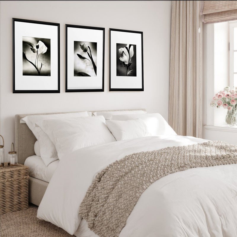 LuxuryStroke's Flower Artwork Black And White, Acrylic Floral Paintingand Flowers Abstract - Botanical Art -Set Of 3 Monochrome Botanical Paintings