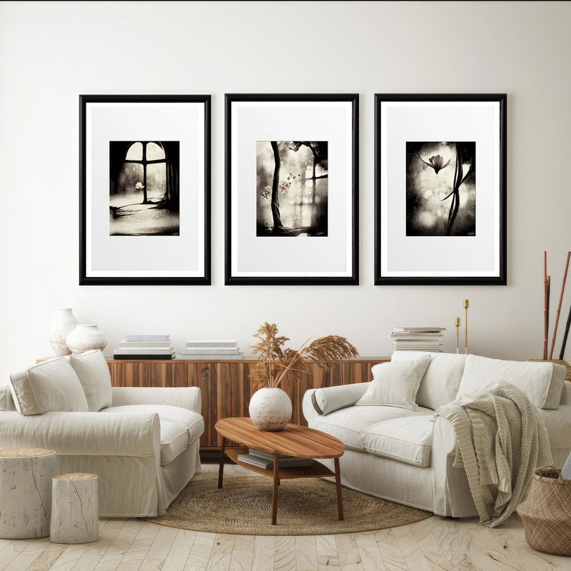 LuxuryStroke's Flower Artwork Black And White, Acrylic Floral Paintingand Flowers Abstract - Botanical Art -Set Of 3 Monochrome Botanical Paintings