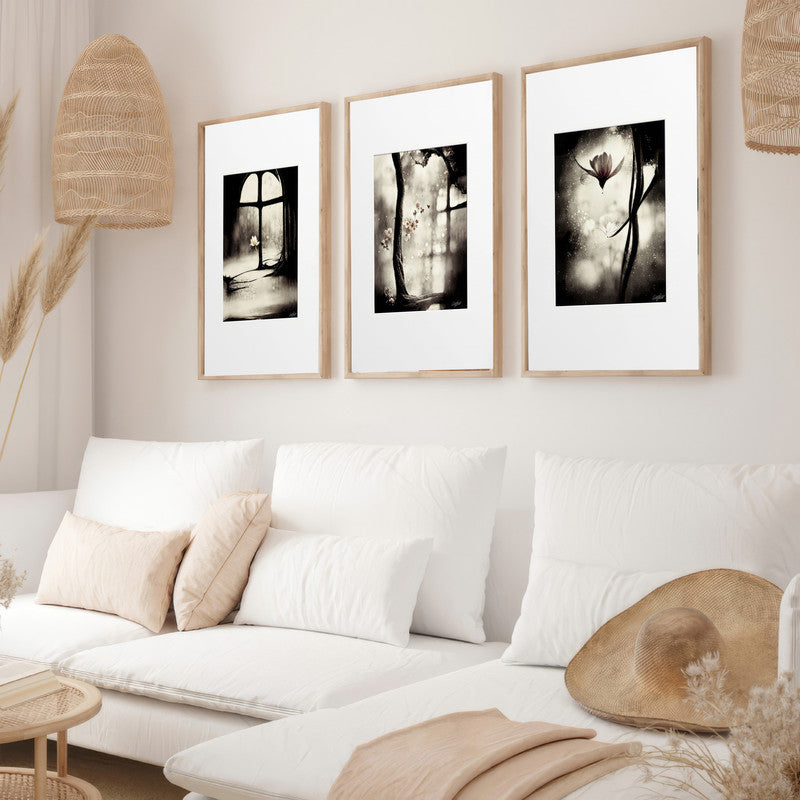 LuxuryStroke's Flower Artwork Black And White, Acrylic Floral Paintingand Flowers Abstract - Botanical Art -Set Of 3 Monochrome Botanical Paintings