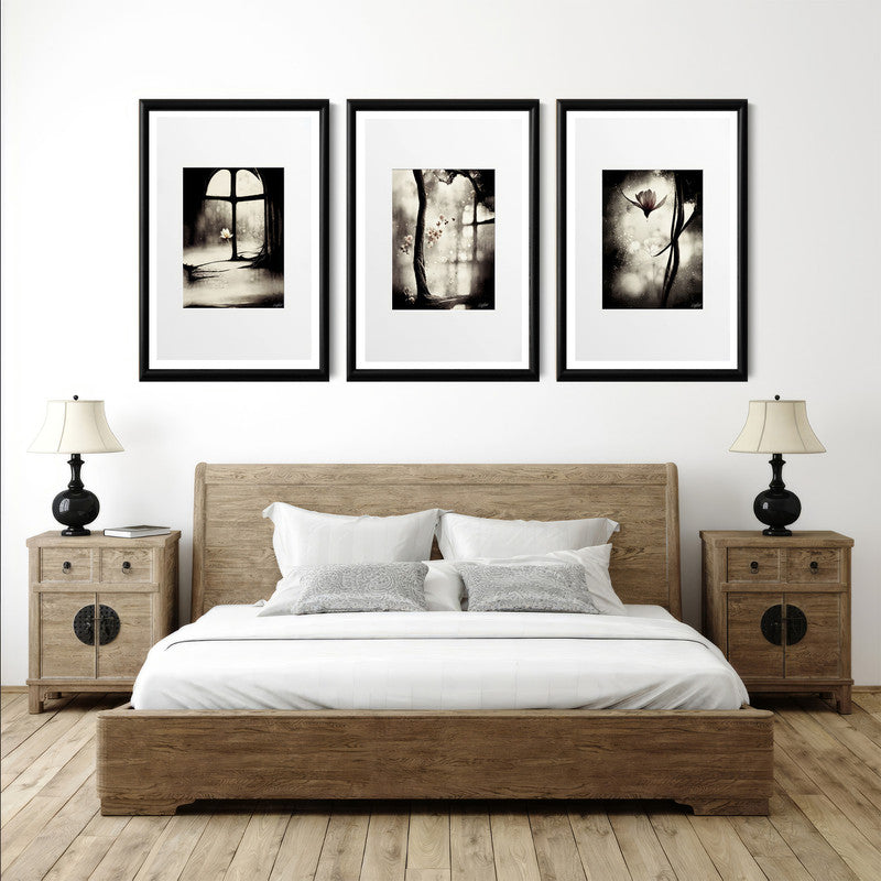 LuxuryStroke's Flower Artwork Black And White, Acrylic Floral Paintingand Flowers Abstract - Botanical Art -Set Of 3 Monochrome Botanical Paintings