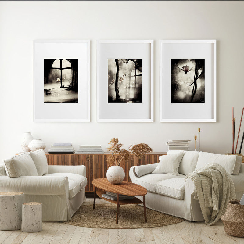 LuxuryStroke's Flower Artwork Black And White, Acrylic Floral Paintingand Flowers Abstract - Botanical Art -Set Of 3 Monochrome Botanical Paintings