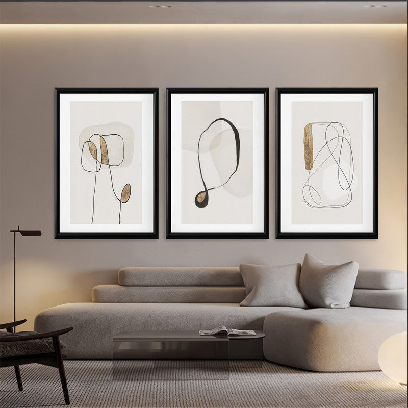 LuxuryStroke's Abstract Boho Art, Aesthetic Boho Paintingand Simple Boho Paintings - Boho Geometric Lineart - Set Of 3 Paintings