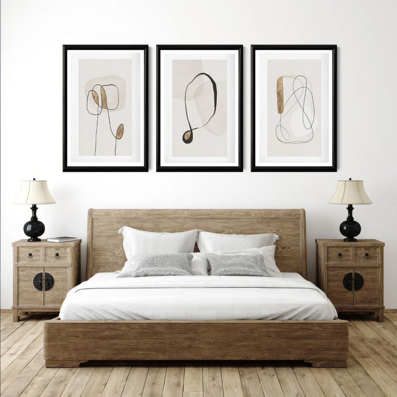 LuxuryStroke's Abstract Boho Art, Aesthetic Boho Paintingand Simple Boho Paintings - Boho Geometric Lineart - Set Of 3 Paintings