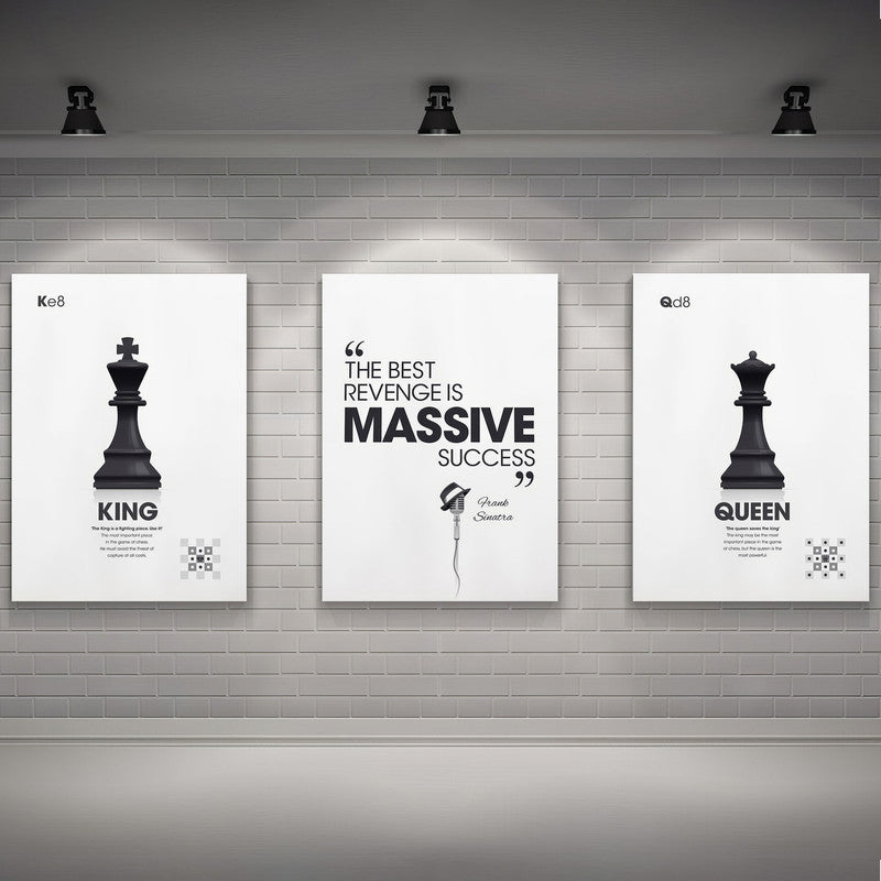 LuxuryStroke's Motivation Painting Quotes, Painting Motivational Quotesand Inspirational Art Paintings - Motivation Art - Set Of 3 Chess Paintings